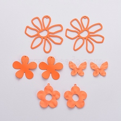 Spray Painted Iron Pendants, Butterfly & Flower, Dark Orange, 20.5x25x3mm, Hole: 1mm, 53x26x2mm, Hole: 1mm, 33x35x3mm, Hole: 1mm, 33.5x31.5x2mm, Hole: 1mm, 8pcs/set(IFIN-X0051-03)