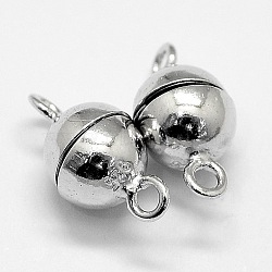 Anti-Tarnish Rhodium Plated 925 Sterling Silver Magnetic Clasps, Round, Platinum, 12x6mm, Hole: 1.2mm(STER-A102-011P-6mm)