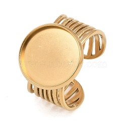 304 Stainless Steel Cuff Ring Components, Round Pad Ring Setting, Ion Plating(IP), Golden, 12mm, US Size 8 1/2(18.5mm), Tray Size: 14mm(SA-CBA82C8-03D-G)