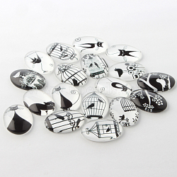 Black and White Theme Ornaments Decorations Glass Oval Flatback Cabochons, Mixed Color, 18x13x4mm(X-GGLA-A003-13x18-BB)