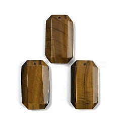 Natural Tiger Eye Pendants, Faceted Rectangle Charms, 34~35.5x19~20.5x7~8mm, Hole: 1.6mm(G-H325-03D)