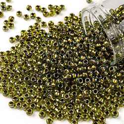 TOHO Round Seed Beads, Japanese Seed Beads, (996) Gilt Lined AB Peridot, 8/0, 3mm, Hole: 1mm, about 1110pcs/50g(SEED-XTR08-0996)