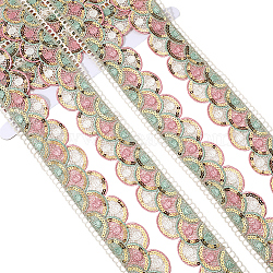 4.8~5 Yards Sparkle Polyester Lace Trim Ribbon with Plastic Paillettes, for Costume Decoration, Colorful, Fan, 1-5/8 inch(40mm)(OCOR-CY0001-14B)