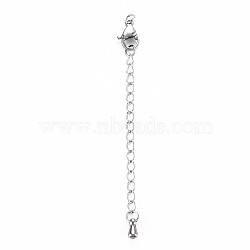 Tarnish Resistant 304 Stainless Steel Chain Extender, Cadmium Free & Nickel Free & Lead Free, with Teardrop and Lobster Claw Clasps, Stainless Steel Color, 50mm, Hole: 2.5mm(X-STAS-N088-39P)