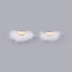 Faux Mink Fur Semi Circle Pendants, with Golden Tone Iron Findings, Half Round, White, 30x44x5mm, Hole: 1.2x2.5mm(WOVE-F021-02G-09-1)