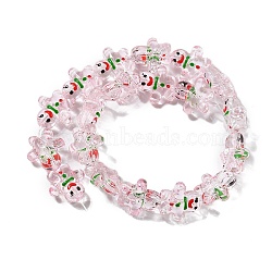 Christmas Handmade Lampwork Beads Strands, with Enamel, Gingerbread Man, Pink, 14.5~15x14x7mm, Hole: 1mm, about 26pcs/strand, 14.17''(36cm)(LAMP-M021-02C)