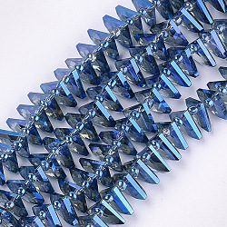 Electroplate Glass Beads Strands, Faceted, Fan, Royal Blue, 10x12.5x4mm, Hole: 1mm, about 90pcs/strand, 19.2 inch(EGLA-S176-05B-B10)