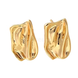 Brass Stud Earrings, Rectangle, Real 18K Gold Plated, 13x8.5mm, Hole: 1.8mm, Pin: 0.8mm(KK-Z092-09G)