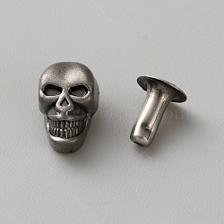 Alloy Studs Rivets, Screw Back, For DIY Leather Craft, Skull, Antique Silver, 10.5x6.5x5.5mm, Hole: 2.4mm(FIND-WH0111-627A)