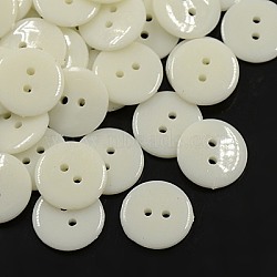 Acrylic Sewing Buttons, Plastic Buttons for Costume Design, 2-Hole, Dyed, Flat Round, White, 15x2mm, Hole: 1mm(BUTT-E084-C-01)