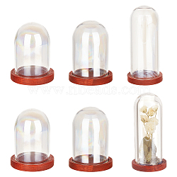 Nbeads 6 Sets 3 Style Iridescent Clear Glass Dome Cover, Decorative Display Case, Cloche Bell Jar Terrarium with Wood Base, Arch, Sienna, 25~30x32.5~54mm, Inner Diameter: 16~21.5mm, 2 sets/style(AJEW-NB0005-07)