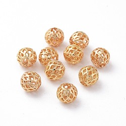 Brass Beads, Long-Lasting Plated, Real 18K Gold Plated, Nickel Free, Hollow, Round, 8mm, Hole: 3mm(X-KK-G331-48G-NF)