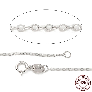 Rhodium Plated 925 Sterling Silver Necklaces, Cable Chains, with Spring Ring Clasps, Thin Chain, Platinum, 18 inch, 1mm
