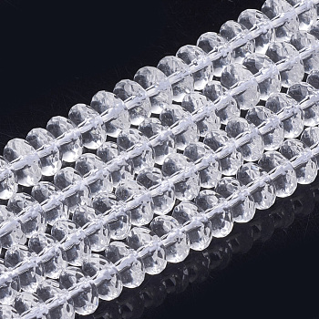 Synthetic Quartz Crystal Beads Strands, Faceted, Rondelle, 6~6.5x3.5~4mm, Hole: 1.5mm, about 122pcs/strand, 15.5 inch