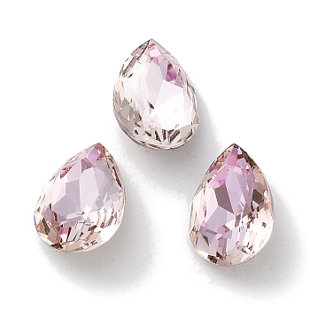 Glass Rhinestone Cabochons, Point Back & Back Plated, Faceted, Teardrop, Light Peach, 10x7x10mm