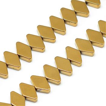 Electroplate Non-magnetic Synthetic Hematite Bead Strands, Rhombus, Golden Plated, 7x10x3mm, Hole: 1mm, about 63pcs/strand, 15.7 inch