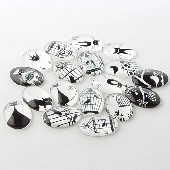 Black and White Theme Ornaments Decorations Glass Oval Flatback Cabochons, Mixed Color, 18x13x4mm