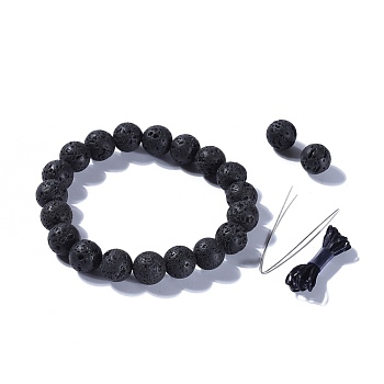 Natural Lava Rock Beads Stretch Bracelets, with Elastic Fibre Wire and Packing Box, 2-1/8 inch(5.3~5.4cm)