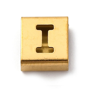 Ion Plating(IP) 304 Stainless Steel Square Slide Charms, Golden, Letter I, 9x8x4mm, Hole: 3.5x8.5mm