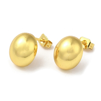 Rack Plating Brass Oval Stud Earrings, Real 18K Gold Plated, 12x10mm
