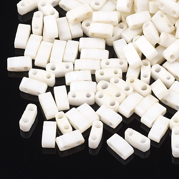 2-Hole Opaque Glass Seed Beads, Rectangle, Floral White, 4.5~5.5x2x2~2.5mm, Hole: 0.5~0.8mm