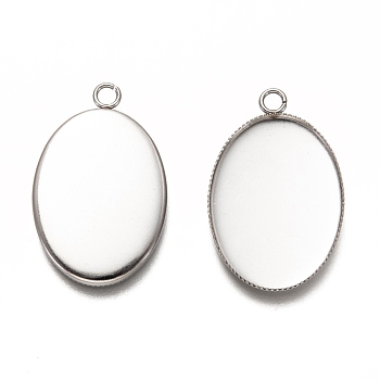 304 Stainless Steel Pendant Cabochon Settings, Plain Edge Bezel Cups, Oval, Stainless Steel Color, Tray: 25x18mm, 29.5x19x1.5mm, Hole: 2.5mm