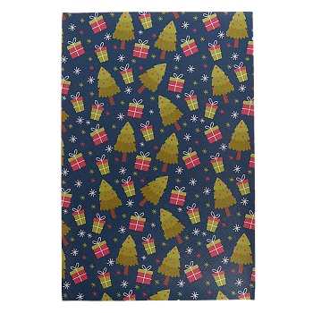 Christmas Theme Printed PVC Leather Fabric Sheets, for DIY Bows Earrings Making Crafts, Midnight Blue, 30x20x0.07cm