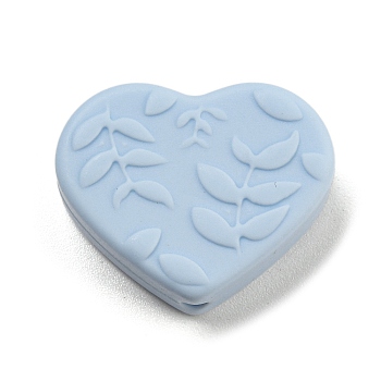 Silicone Focal Beads, Silicone Teething Beads, Heart, Light Blue, 21x25x8.5mm, Hole: 2mm