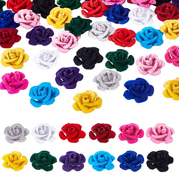 PandaHall Elite 288Pcs 12 Colors Flocky Aluminum Beads, Rose Flower, Mixed Color, 15x15x9mm, Hole: 1.4mm, 24pcs/color