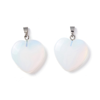 Opalite Pendants, Heart, with Brass Findings, Platinum, 22~23x20~20.5x6~7.5mm, Hole: 5x8mm