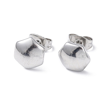 304 Stainless Steel Hexagon Stud Earrings for Women, Stainless Steel Color, 8x9mm, Pin: 0.8mm
