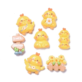 Spring Theme Opaque Cute Chick Resin Decoden Cabochons, Mixed Shapes, Gold, 21~28.5x15~28x6~10mm