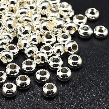 Brass Flat Round Spacer Beads, Silver, 6x4mm, Hole: 2mm