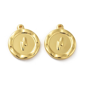 304 Stainless Steel Pendants, Flat Round Charm, Real 18K Gold Plated, Lightning Bolt, 18x15x2.5mm, Hole: 1.5mm