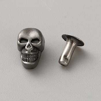 Alloy Studs Rivets, Screw Back, For DIY Leather Craft, Skull, Antique Silver, 10.5x6.5x5.5mm, Hole: 2.4mm