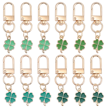 20Pcs 4 Colors Alloy Enamel Pendant Decorations, Clover, with Alloy Swivel Clasps, Light Gold, Mixed Color, 55mm, 5pcs/color