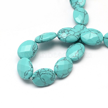 Facettes ovales turquoise synthétique brins de perles(G-R303-14)-2