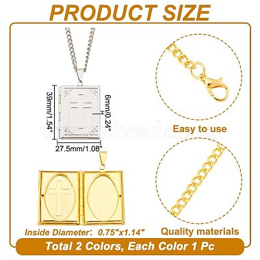 2Pcs 2 Colors Brass Rectangle with Cross Locket Necklaces Set(NJEW-AR0001-03)-2