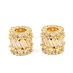Column Brass Micro Pave Clear Cubic Zirconia European Beads, Large Hole Beads, Rack Plating, Long-Lasting Plated, Lead Free & Cadmium Free, Golden, 10x9.5mm, Hole: 4.5mm(KK-C142-09G)