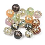 Transparent Resin Alloy Beads, Glitter Powder Beads, Round with Bowknot, Gold, Mixed Color, 16mm, Hole: 2mm(RESI-C070-12)