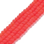 Transparent Glass Beads Strands, Faceted, Frosted, Rondelle, Tomato, 6x4.5mm, Hole: 1.4mm, about 86pcs/strand, 16.14 inch(41cm)(X1-EGLA-A034-T6mm-MD01)