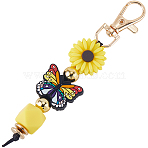 1Pc Silicone Cartoon Butterfly Flower Pendant Decorations, for Home Car Bag Hanging Ornaments, Yellow, 120mm(HJEW-CP0001-17B)