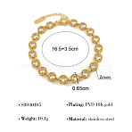 304 Stainless Steel Pave Clear Cubic Zirconia Link Chain Bracelets for Women, Real 18K Gold Plated, Flat Round, 6.30 inch(16cm)(WG860D3-02)