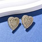 Brass Micro Pave Cubic Zirconia Heart Stud Earrings, Pave Cluster Earring, Long-Lasting Plated, Rack Plating, Golden, Clear, 15.5x16mm(EJEW-H166-01G-01)