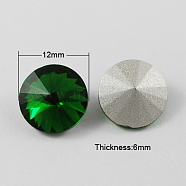 Glass Pointed Back Rhinestone, Rivoli Rhinestone, Back Plated, Cone, Green, 12x6mm(RGLA-R003-12mm-4)