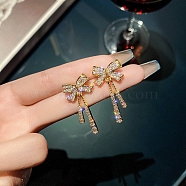 Alloy Rhinestone Earrings for Women, with 925 Sterling Silver Pin, Bowknot, 10mm(WG80053-15)