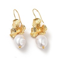 ABS Imitation Pearl Flower Dangle Earrings, Rack Plating Brass Jewelry for Women, Real 18K Gold Plated, 44~45mm, Pin: 1mm(EJEW-F288-21G)