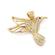 Rack Plating Brass Micro Pave Cubic Zirconia Pendants, Cadmium Free & Lead Free, Real 18K Gold Plated, Bird Charm, Clear, 17.5x23.5x3mm, Hole: 5x3.5mm(KK-E072-10G)