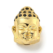 Brass Micro Pave Clear Cubic Zirconia Beads, Buddha Head, Real 18K Gold Plated, 11x8.5x6mm, Hole: 1.2mm(KK-G493-27G-02)