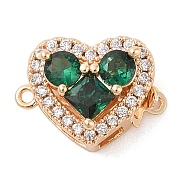 Brass Micro Pave Clear Cubic Zirconia Glass Box Clasps, Heart, Real 18K Gold Plated, Green, 16mm, Hole: 1mm(KK-S388-13G-02)